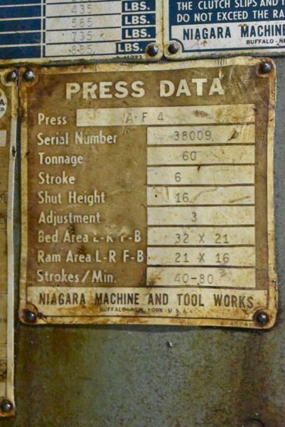 60 TON NIAGARA AF-4 OBI PRESS. STOCK # 1214125.