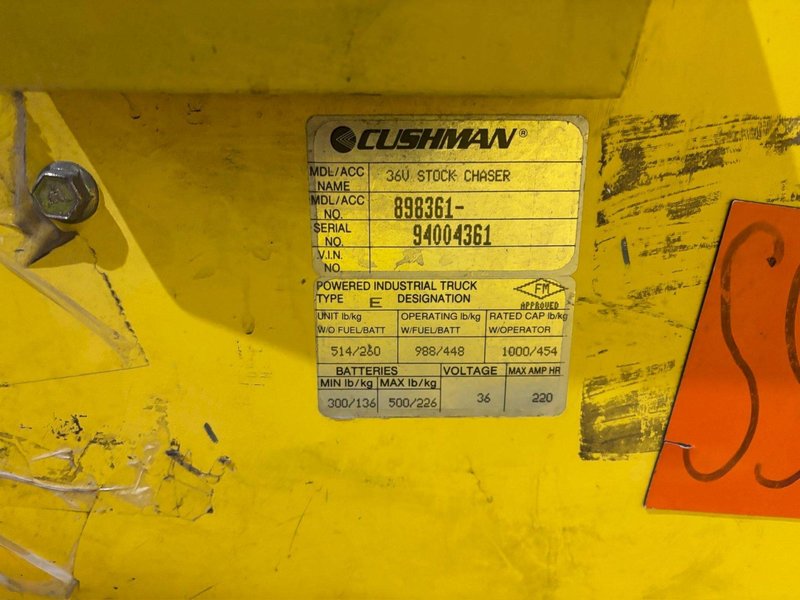 36 VOLT CUSHMAN MODEL #898361 STOCK CHASER/TUGGER CART: YOBRO #24658