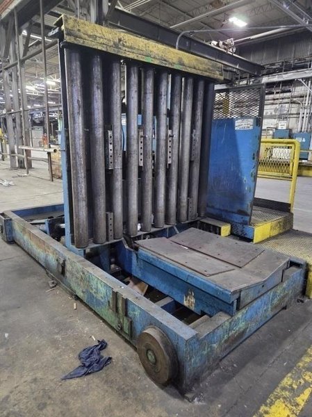 20,000 LBS BRANER HYDRAULIC COIL UPENDER WITH POWER FEED CONVEYOR: YOBRO #25238