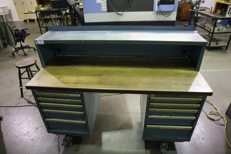 Lista Cabinet Base Work Bench, Maple Top, Portable on Caster, (10) Drawer, Upper Shelf - With Cutting Tool Contents- Auction Item