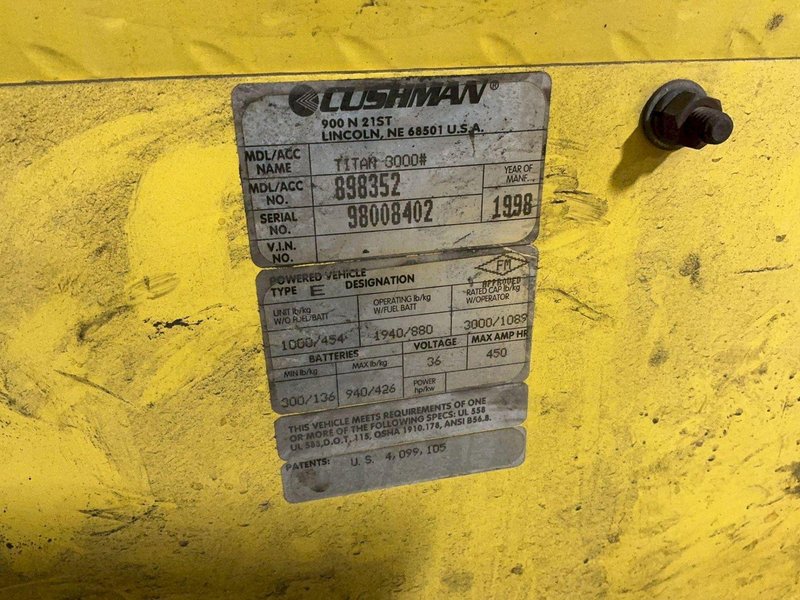 CUSHMAN 3000 LBS UTILITY TOW TRUCK   -  TITAN-000#/89352