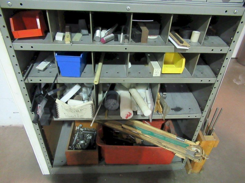 Metal Shelving Unit with Contents including Hardware, Threaded Rod and MORE- Auction Item