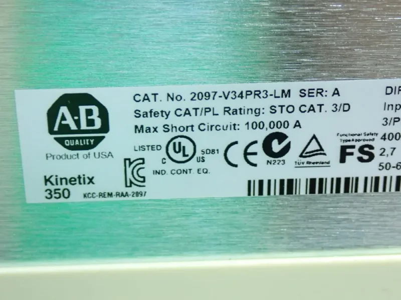 ALLEN BRADLEY 1.0KW, 2.0A OUTPUT, 2.7A INPUT KINETIX SERVO DRIVE  -  2097-V34PR3-LM
