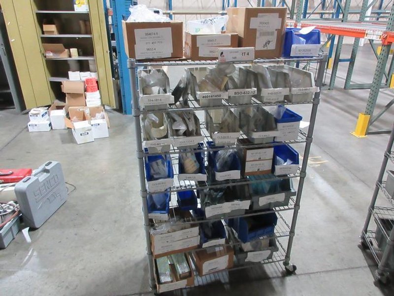 Rolling Wire Shelf with Contents of Assorted Hardware and Fasteners- Auction Item
