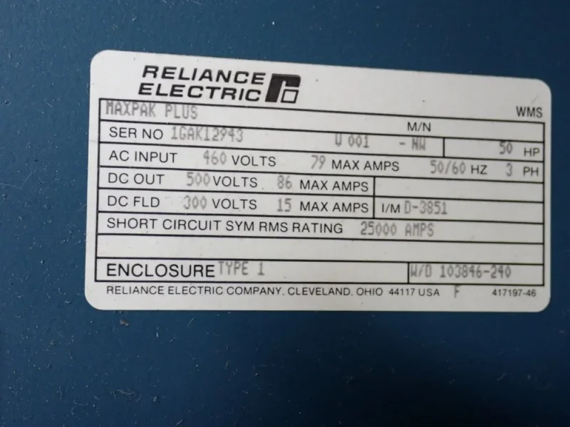 RELIANCE ELECTRIC MAXPAX PLUS DRIVE   -  V001-NW