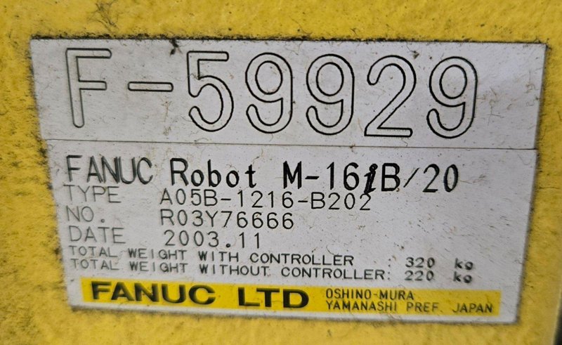 FANUC M-16IB/20 + R-J3IB ROBOT ARM AND CONTROL PANEL NO TEACH PENDANT USED