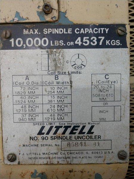 10,000 LB 5 TON X 12&quot; X .156&quot; LITTELL COIL FEED LINE WITH COIL REEL &amp; STRAIGHTENER: STOCK 14941