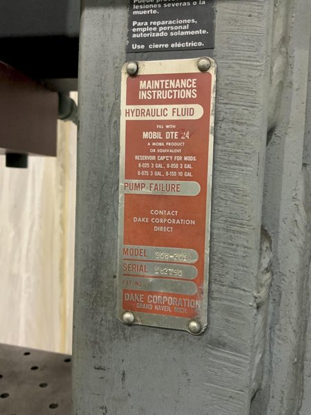 200 TON DAKE MODEL #908-201 HYDRAULIC H FRAME PRESS: STOCK #80884
