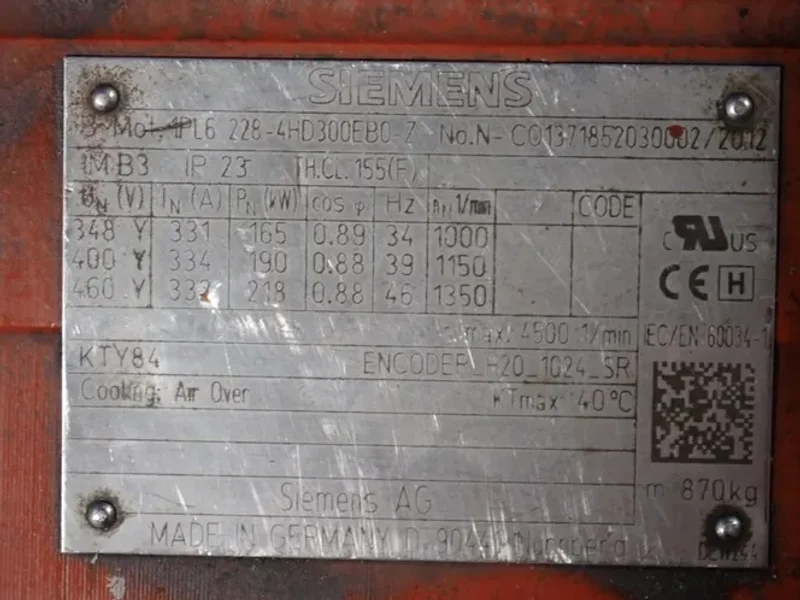 Siemens  218 Kw Motor - 4pl6228-4hd300eb0-z