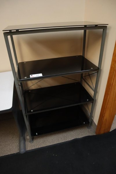 Office Shelving with Glass Shelves, 4 Shelves- Auction Item
