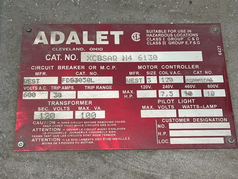 ADALET 15/25HP STARTER ENCLOSURE  -  XCBSAQ N4 6130
