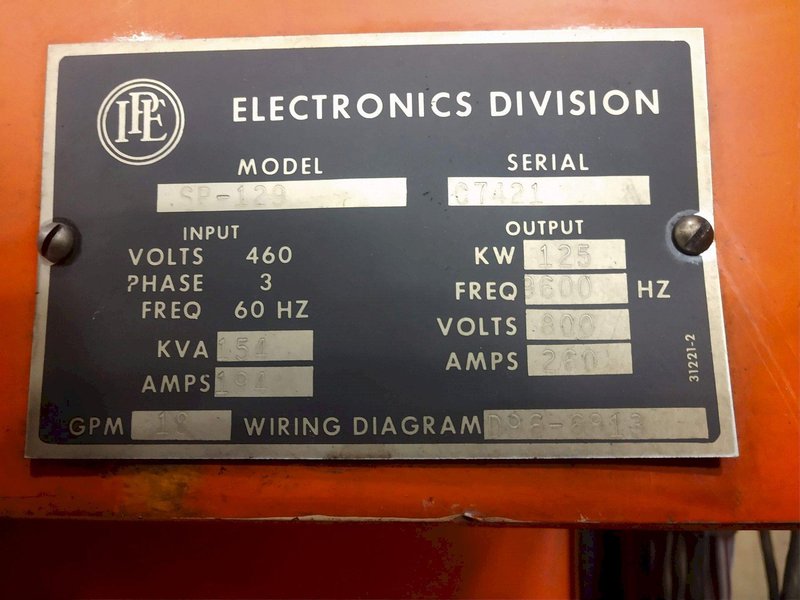 125 KW IPE STATIPOWER MODEL SP-129 BILLET INDUCTION HEATER SYSTEM : STOCK #14505