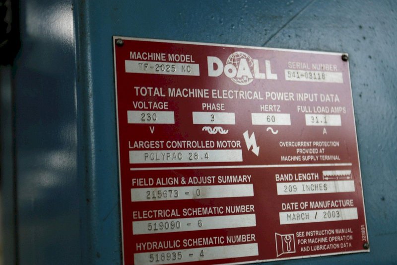 20" X 25" DOALL MODEL TF2025NC AUTOMATIC VERTICAL BANDSAW: STOCK #70848