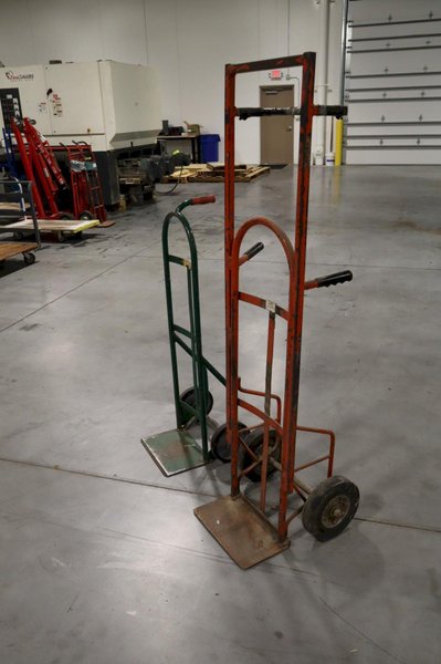 2 Wheel Moving Dolly Carts, (2pcs) Both with Hard Rubber Tires, (1) Has Welded Height Extension.- Auction Item