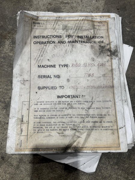 1/2&quot; X 13&#039; BOLDRINI MODEL #RIB0-13-HY HYDRAULIC HEAD FLANGER &amp; DISHING MACHINE: STOCK #23190