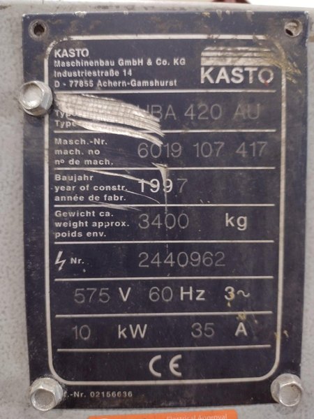 16" X 16" KASTO HBA-420 AUTOMATIC DUAL POST HORIZONTAL BANDSAW: STOCK #10617
