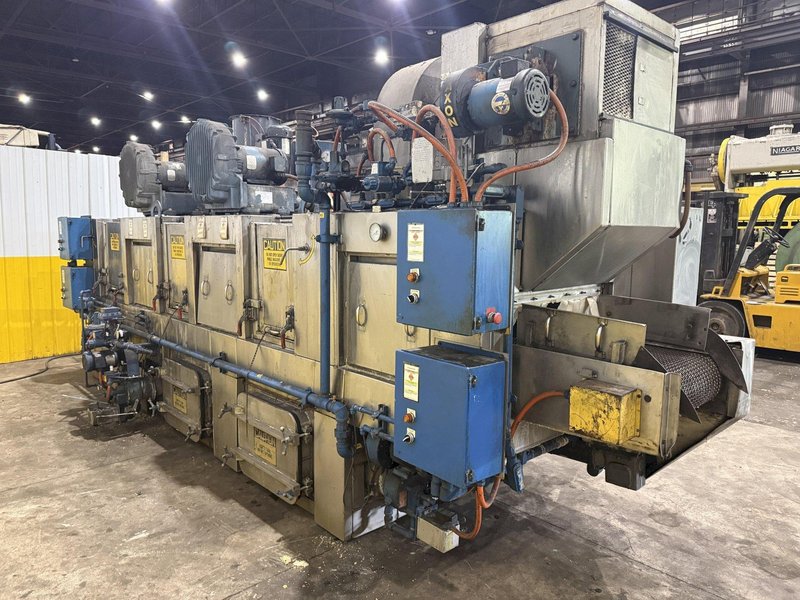 24" WIDE x 8" HIGH CAE RANSOHOFF 4-STAGE STAINLESS STEEL BELT CONVEYOR PARTS WASHER, WITH RUST INHIBITOR APPLICATION: YOBRO #25378