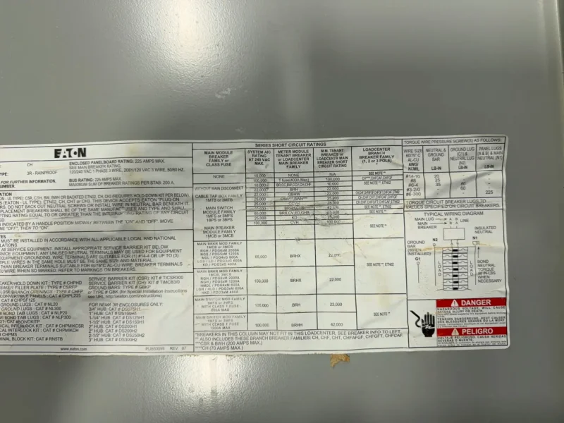 EATON 225 AMP PANELBOARD