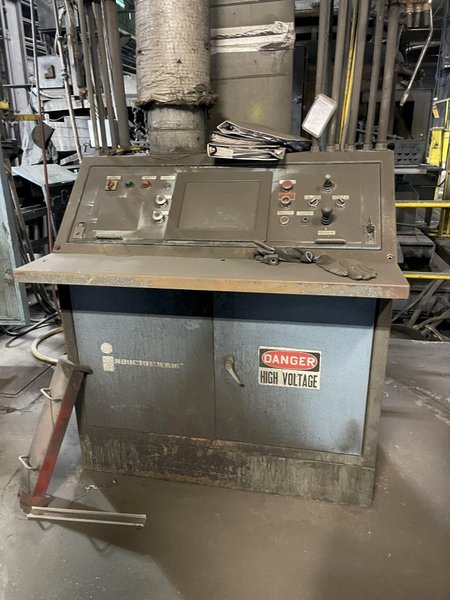 Inductotherm power melt 5 ton pressure pour furnace with power supply and controls and visipour system, water and hydraulic systems