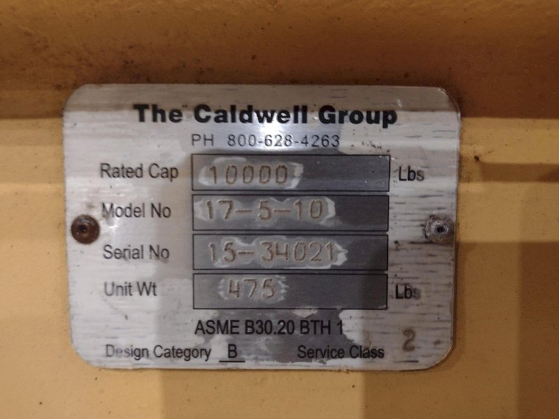 10,000 LBS X 128" X 10" CALDWELL MODEL #17-5-10 SPREADER BAR: YOBRO #24577