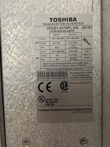 TOSHIBA VF-AS1 INVERTER. STOCK # 0153724