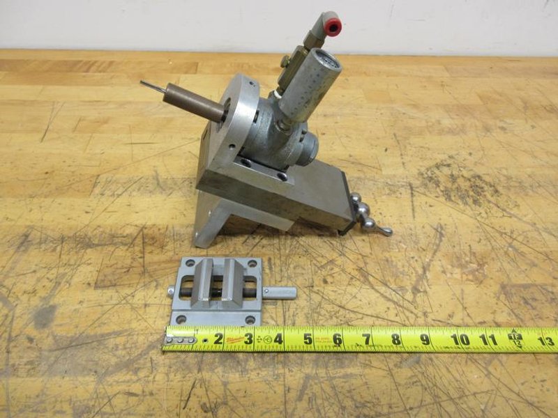 Gast Air Driven Spindle Mounted on 2" Travel Cross Slide, and  Small 1.75" Wide Self Centering Vise- Auction Item