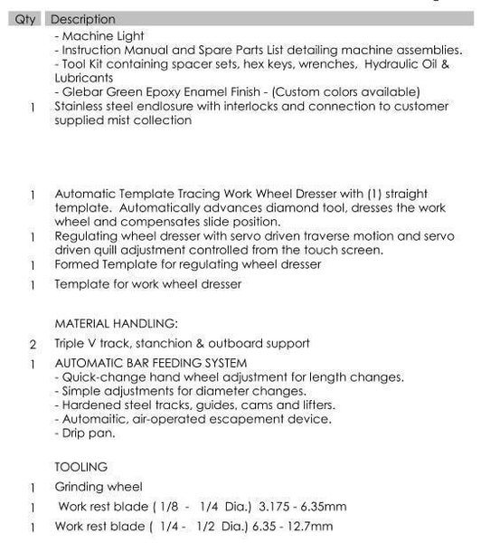 Glebar GT-610 Infeed/Thrufeed Centerless Grinder, 2022- Feedall Feed System, Open to Offers!