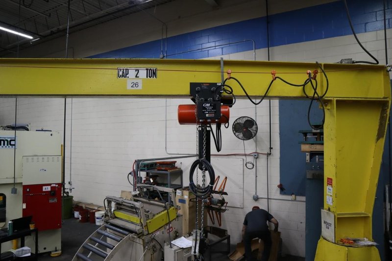 Handling Systems 2 Ton Swiveling Jib Crane, Floor Mounted with CM Lodestar 2 Ton Electric Chain Hoist, Electric Trolley- Auction Item