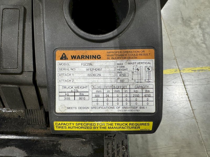 5000 LB MITSUBISHI MODEL #FGC25N LP GAS FORKLIFT: STOCK #78305
