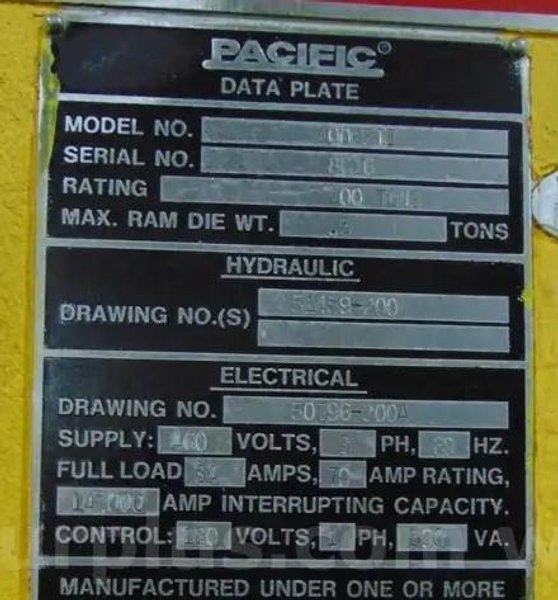 100 TON PACIFIC MODEL #PFII PRESSFORMER HYDRAULIC C FRAME PRESS: YOBRO #26212