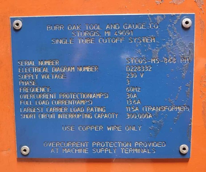 Tube Straightener, Cutoff Machine, Burr Oak STOCK# 4282