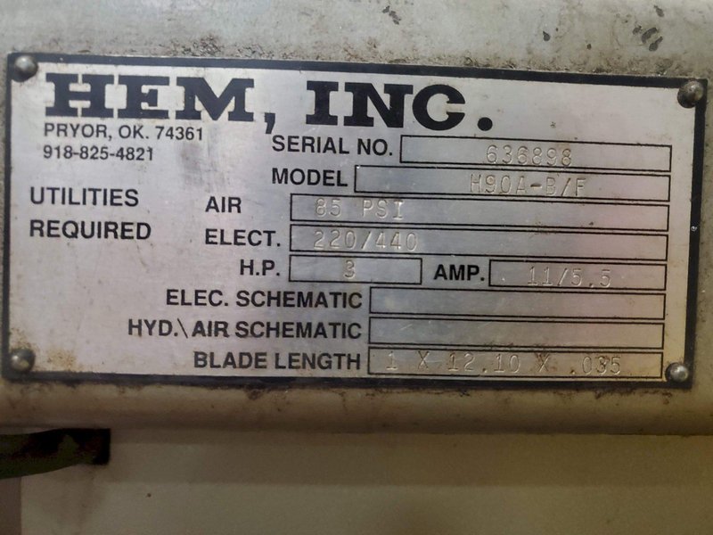 12.75&quot; x 12.75&quot; HEM H90A-1  Automatic Horizontal Band Saw Stock# 2783