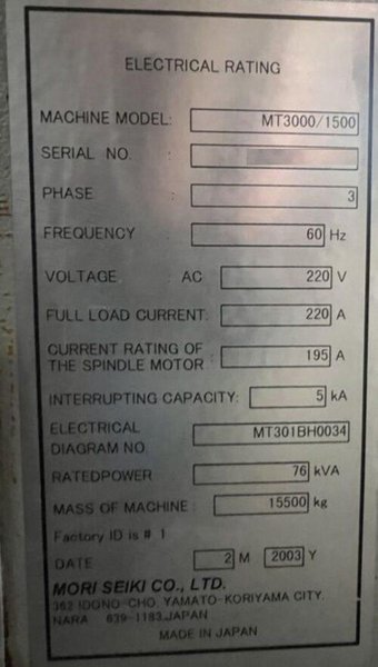 Mori Seiki MT-3000/1500 Multi Axis CNC Turning Center – Lathe
