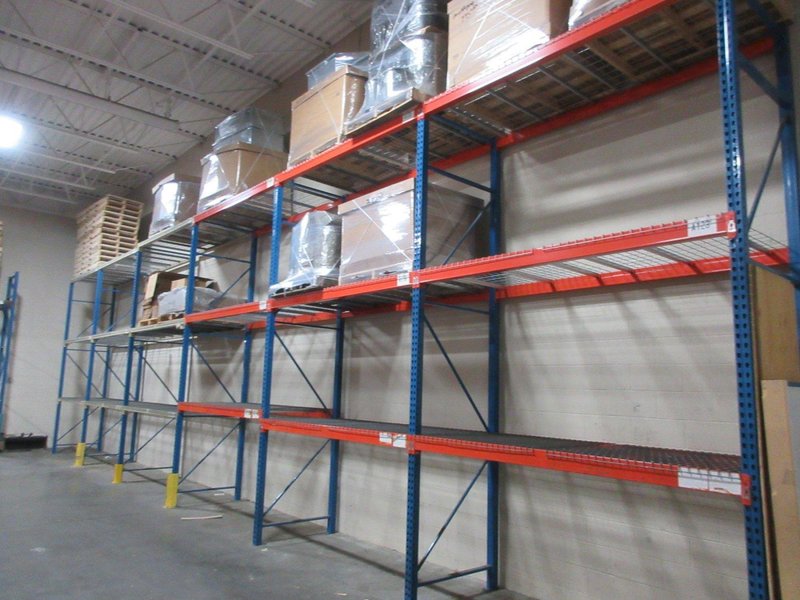 Pallet Racking -  (7) 14'H x 42" Uprights, Teardrop Style, (18) 8' Shelves, Wire Decking- *NO CONTENTS*- Auction Item