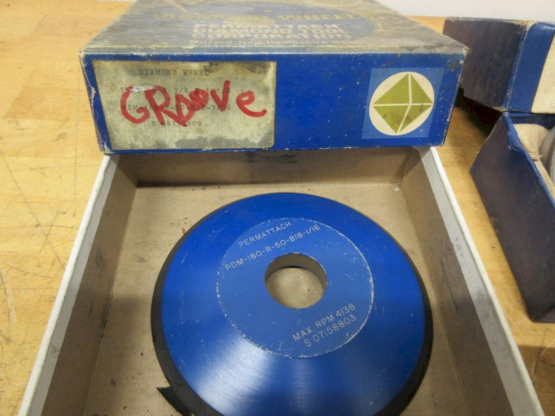 Diamond Tool Grinding Wheels | (1ea) Norton &amp; Diacraft Cup Wheels 3-1/4" x 1-1/2" x 1-1/4",  (1) Permattach Groove Wheel 6" x 3/4" x 1-1/4"- Auction Item