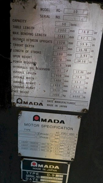 AMADA RG-50 EX-II 50 TON PRESS BRAKE USED