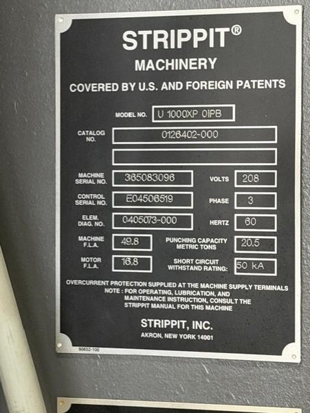 STRIPPIT U-1000-XP-OIPB TURRET PUNCH WITH TOOLING. STOCK # 0432426