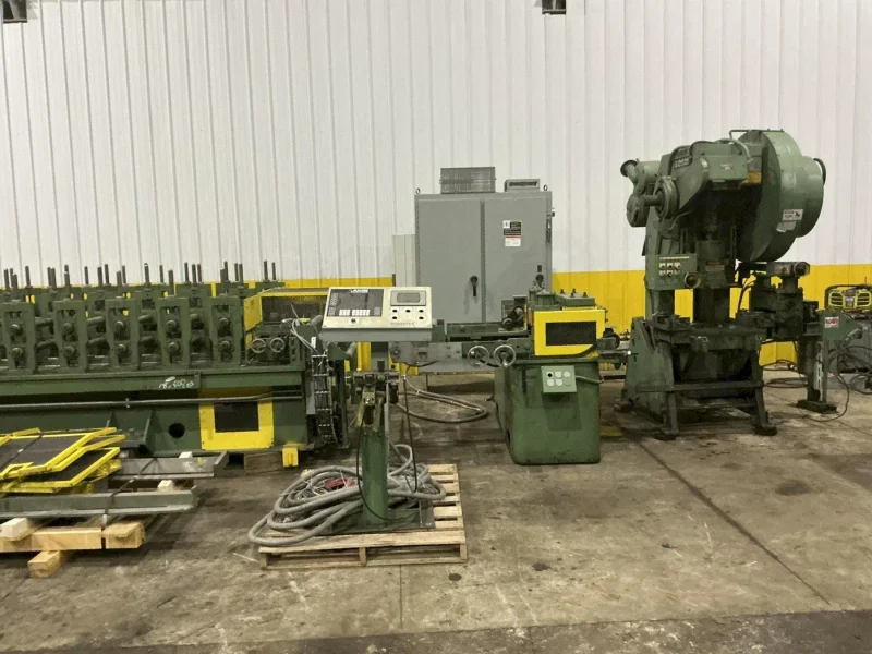 10/12 STAND BRADBURY ROLLFORMING LINE, COIL REEL, SERVO FEED, PREPUNCH, ROLLFORMER, CUTOFF PRESS STOCK# 4408