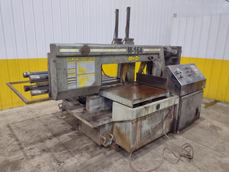 16" x 16" HYD-MECH MODEL #M-16A AUTOMATIC HORIZONTAL BANDSAW WITH POWER MITRE SWIVEL: STOCK #23419