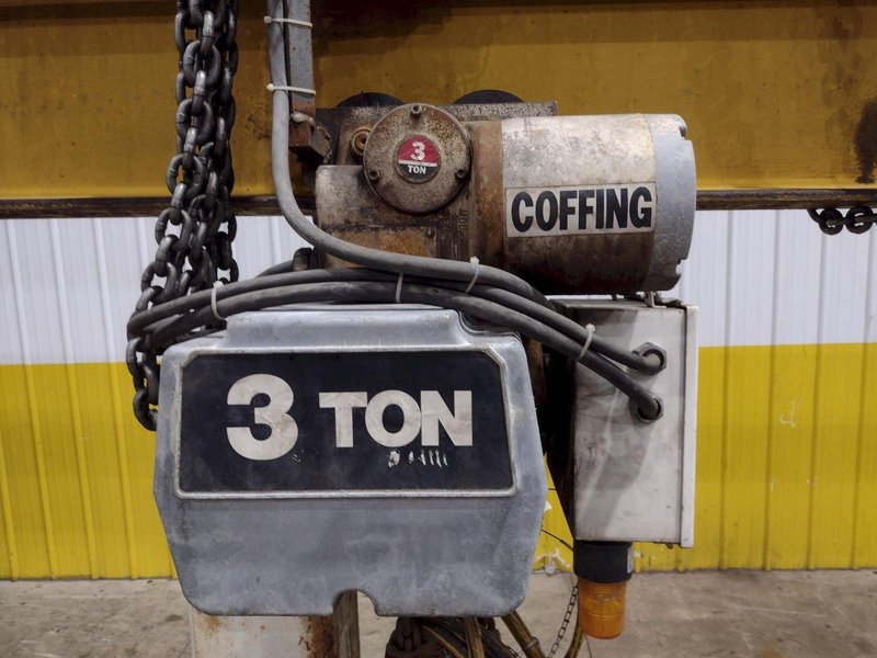 3 / 5 TON X 30' NORTH AMERICAN SINGLE GIRDER TOP RUNNING OVERHEAD BRIDGE CRANE &amp; COFFING HOIST: YOBRO #25275