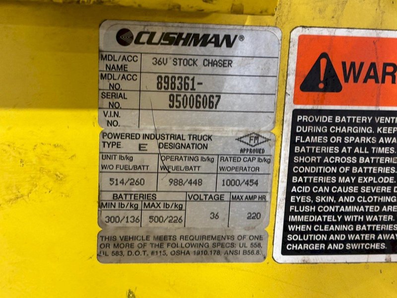 36 VOLT CUSHMAN MODEL #898361 STOCK CHASER/TUGGER CART: YOBRO #24664