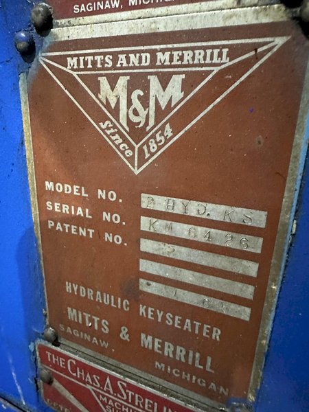 1.25&quot; X 12&quot; MITTS &amp; MERRIL #2-HYD-KS HYDRAULIC KEYSEATER: STOCK #19081