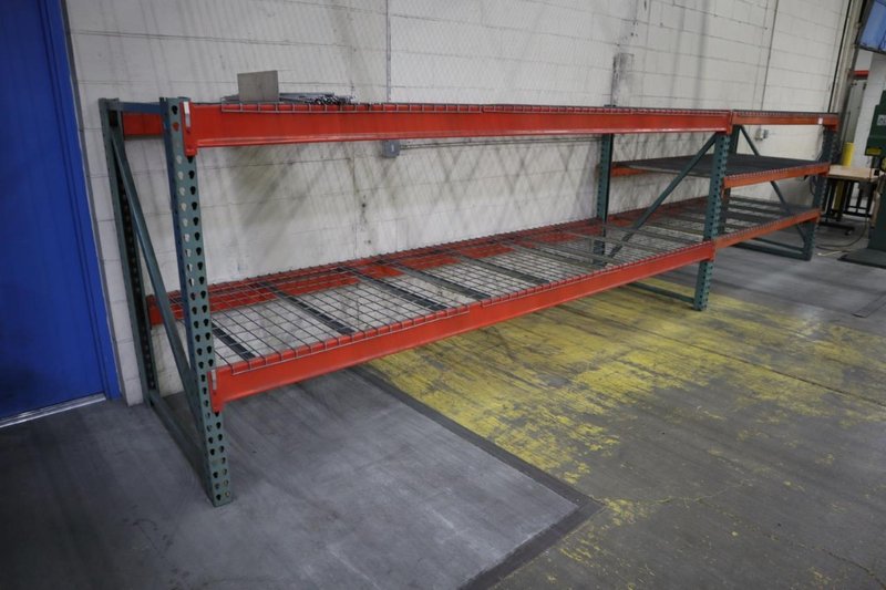Pallet Racking: (3) 59"H x 42" Uprights, Teardrop Style, (3) 8' (2) 12' Shelves and Wire Decking. *No Contents*- Auction Item