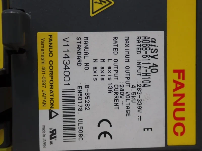 FANUC 240 OUTPUT VOLTS AISV 40 SERVO AMPLIFIER  -  A06B-6117-H104