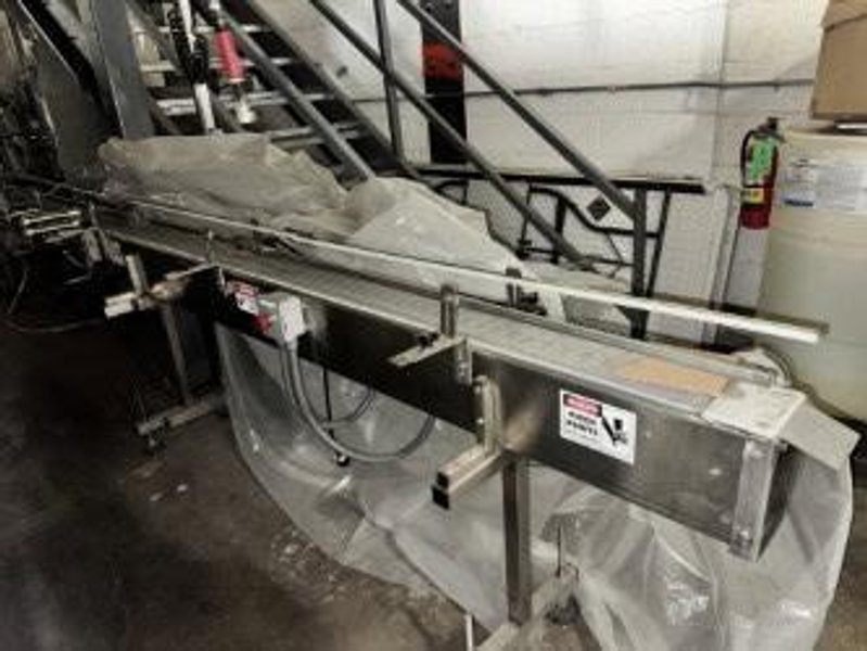 Accutek Automatic Pressure Overflow Liquid Filling Line, 2020 – 4-Head Filler, Conveyor &amp; (2) 48″ Turntables, FR-900 Continuous Band Sealing Machine