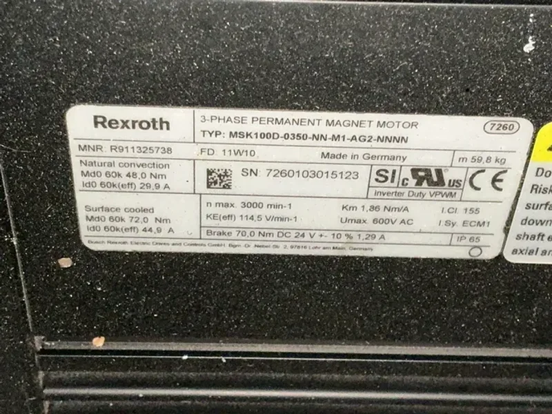 REXROTH 3000RPM SERVO MOTOR  -  MSK100D-0350-NN-M1-AG2-NNNN