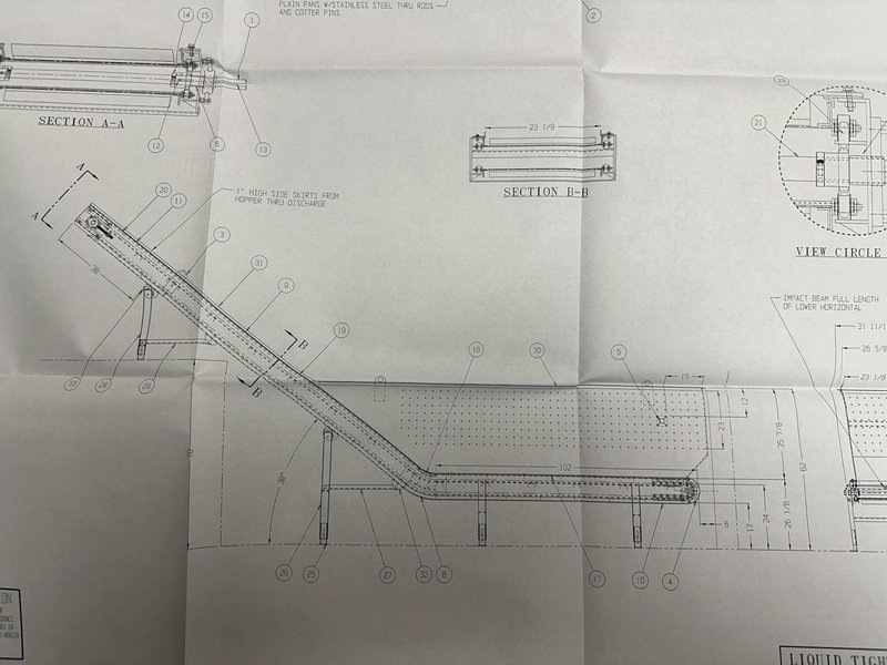 20&#039; LONG X 24” WIDE STEEL BELT POWERED INCLINED PARTS CONVEYOR: STOCK #20814