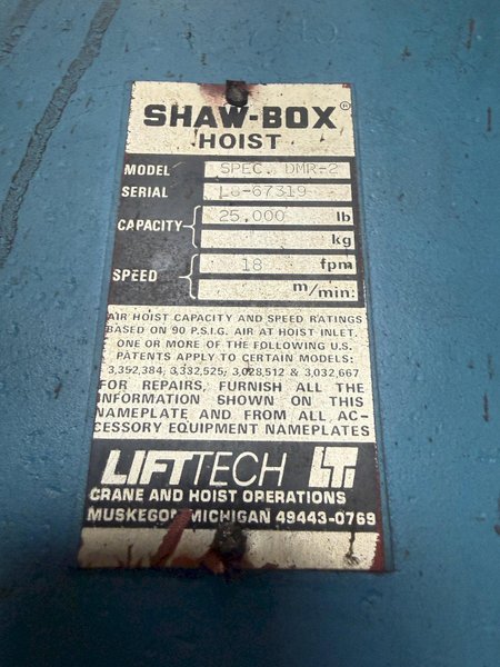 10 TON X 57’ SHAW-BOX DOUBLE GIRDER OVERHEAD BRIDGE CRANE, WITH 12.5 TON SHAW-BOX HOIST: YOBRO #24731