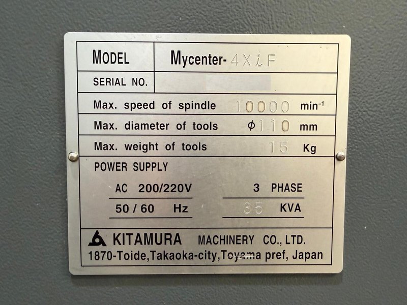 Kitamura Mycenter 4XiF CNC Vertical Machining Center – 50 Taper Mill