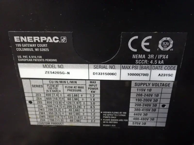 ENERPAC ELECTRIC HYDRAULIC PUMP  -  ZE54205G-N